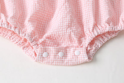 Baby Girls Flower Checked Bow Rompers Headwear