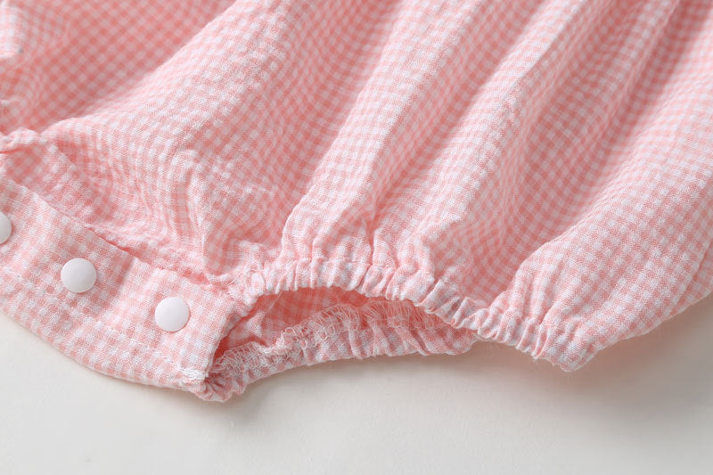 Baby Girls Flower Checked Bow Rompers Headwear