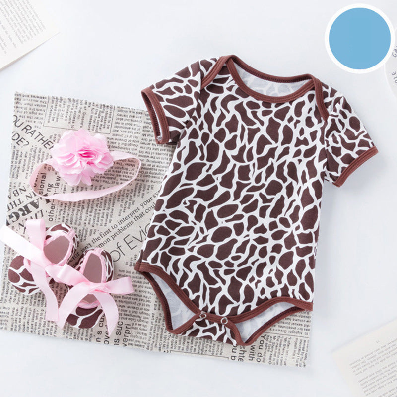 3 Pieces Set Baby Girls Rompers And Bow Shoes And Headwear