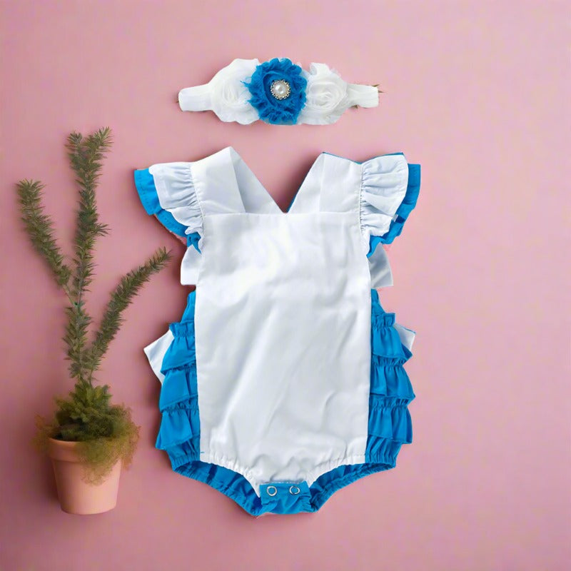 Baby Girls Color-blocking Rompers And Accessories Headwear
