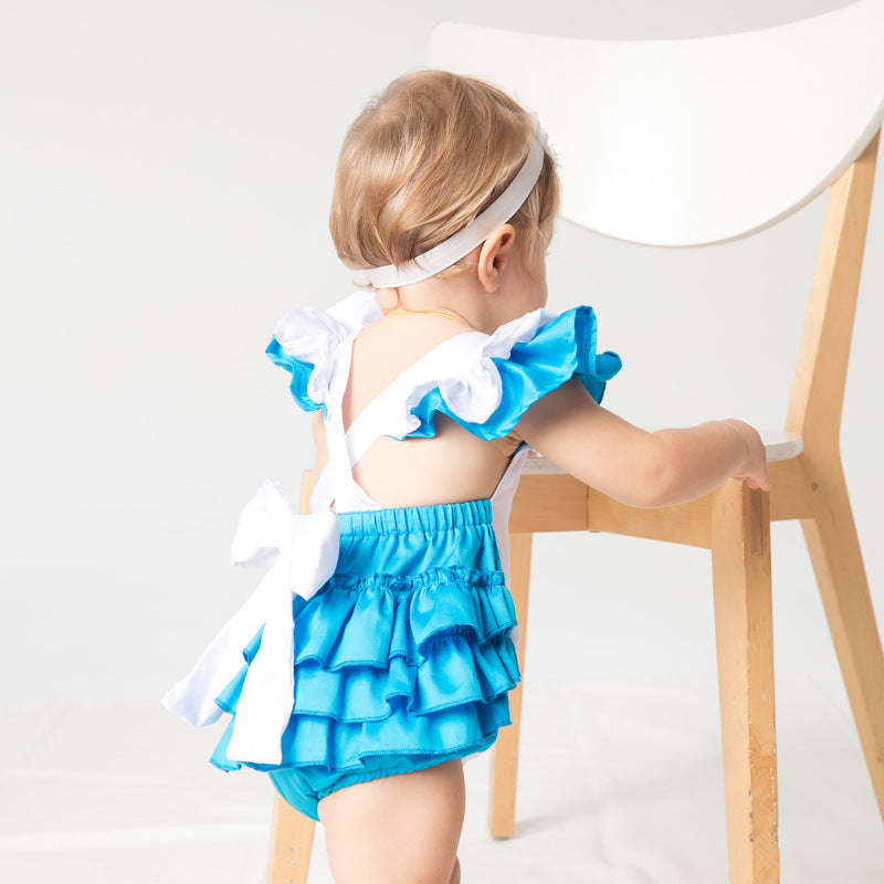 Baby Girls Color-blocking Rompers And Accessories Headwear