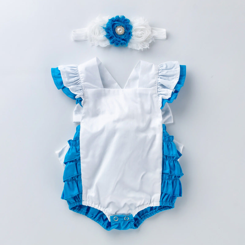 Baby Girls Color-blocking Rompers And Accessories Headwear