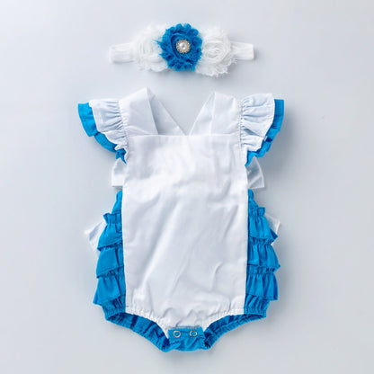 Baby Girls Color-blocking Rompers And Accessories Headwear