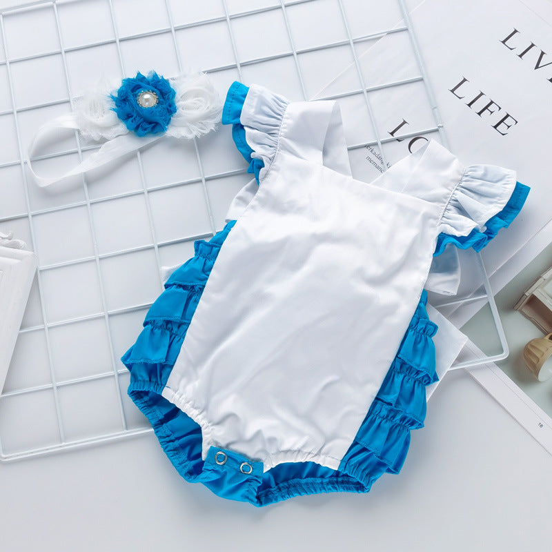 Baby Girls Color-blocking Rompers And Accessories Headwear