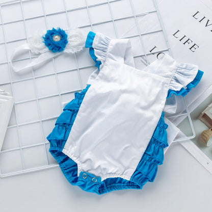 Baby Girls Color-blocking Rompers And Accessories Headwear