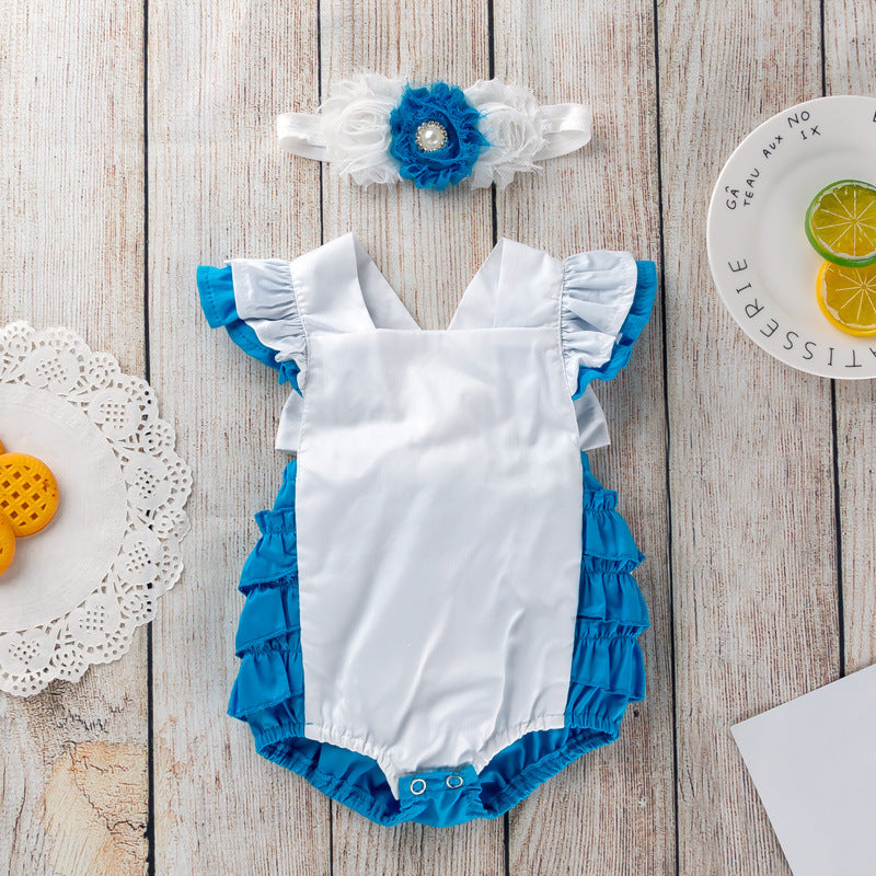 Baby Girls Color-blocking Rompers And Accessories Headwear