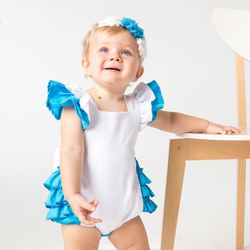 Baby Girls Color-blocking Rompers And Accessories Headwear