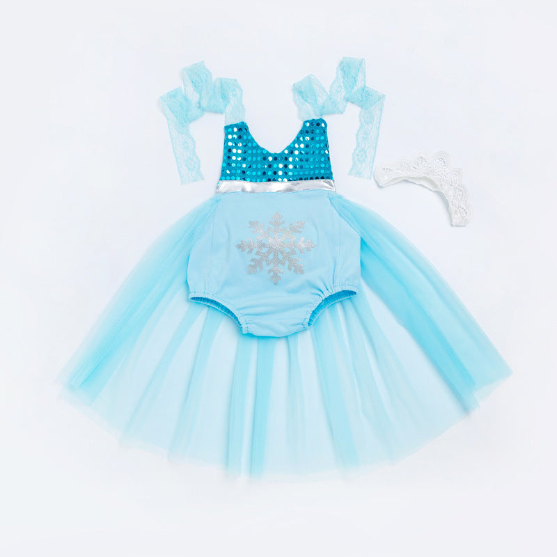 Baby Girls Embroidered Print Rompers And Headwear