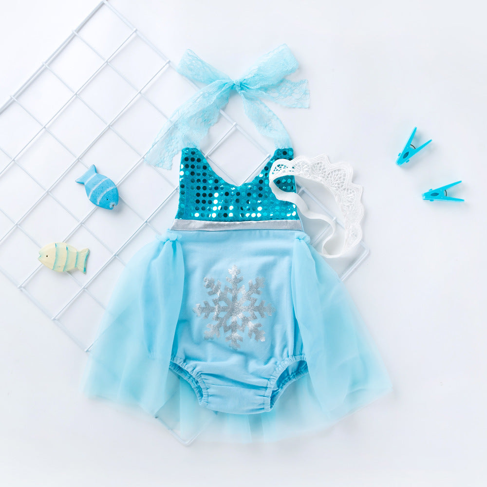 Baby Girls Embroidered Print Rompers And Headwear