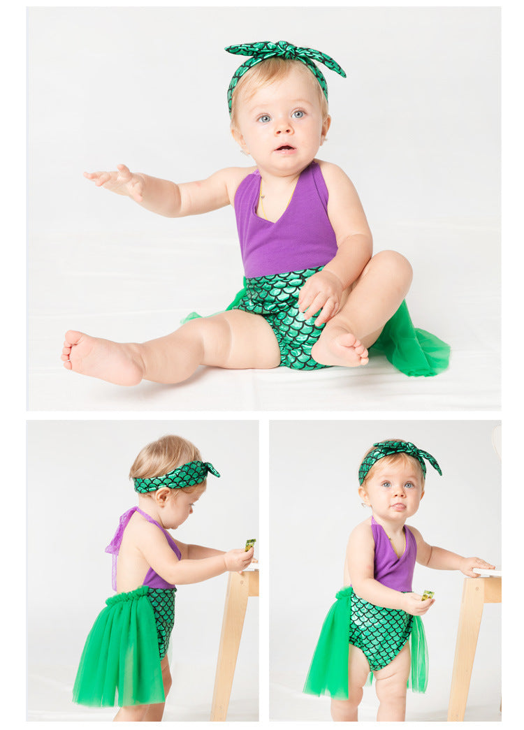 Baby Girls Embroidered Print Rompers And Headwear