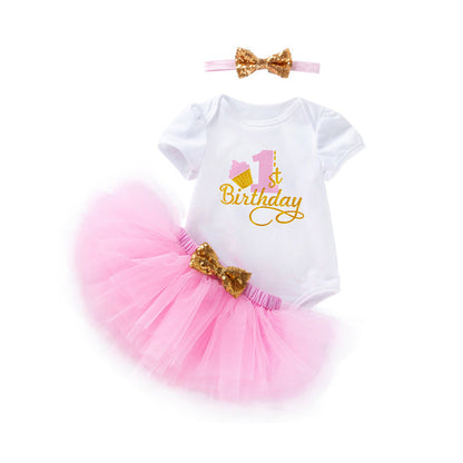 3 Pieces Set Baby Girls Birthday Skirts And Bow Headwear