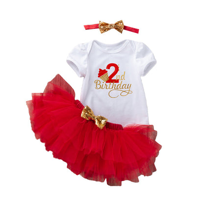 3 Pieces Set Baby Girls Birthday Skirts And Bow Headwear