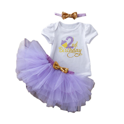 3 Pieces Set Baby Girls Birthday Skirts And Bow Headwear