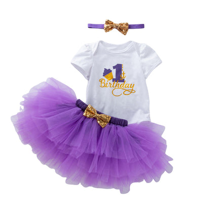 3 Pieces Set Baby Girls Birthday Skirts And Bow Headwear