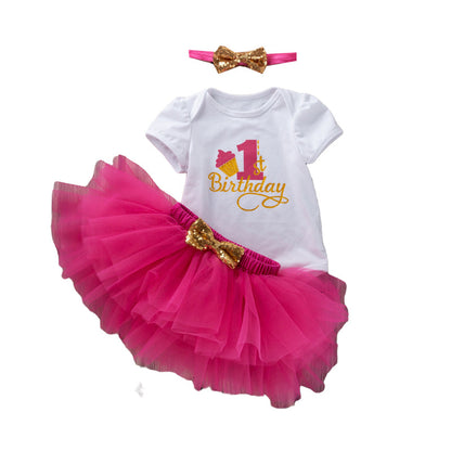 3 Pieces Set Baby Girls Birthday Skirts And Bow Headwear