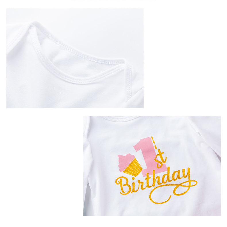 3 Pieces Set Baby Girls Birthday Skirts And Bow Headwear