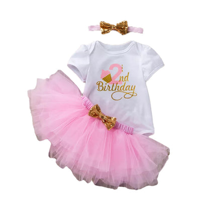 3 Pieces Set Baby Girls Birthday Skirts And Bow Headwear