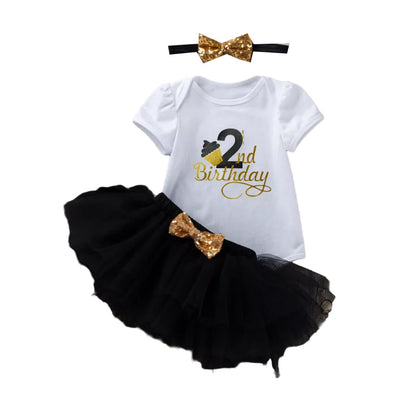 3 Pieces Set Baby Girls Birthday Skirts And Bow Headwear