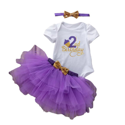 3 Pieces Set Baby Girls Birthday Skirts And Bow Headwear