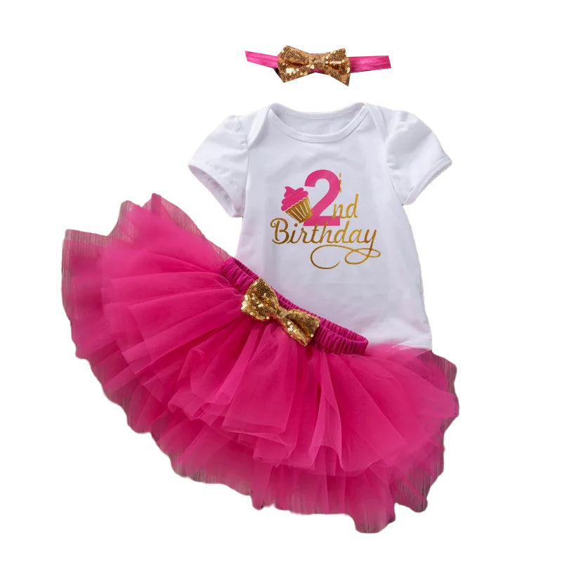 3 Pieces Set Baby Girls Birthday Skirts And Bow Headwear
