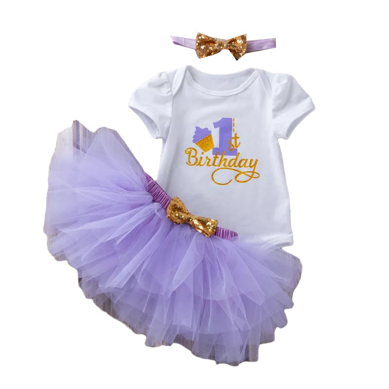 3 Pieces Set Baby Girls Birthday Skirts And Bow Headwear