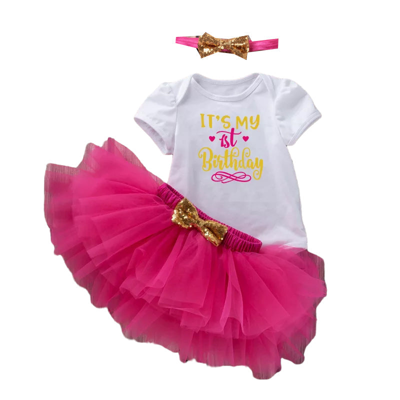 3 Pieces Set Baby Girls Birthday Skirts And Bow Headwear