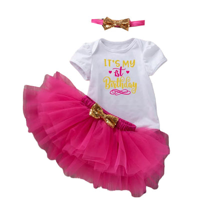 3 Pieces Set Baby Girls Birthday Skirts And Bow Headwear