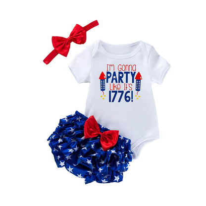 3 Pieces Set Baby Girls Bow Shorts And Headwear