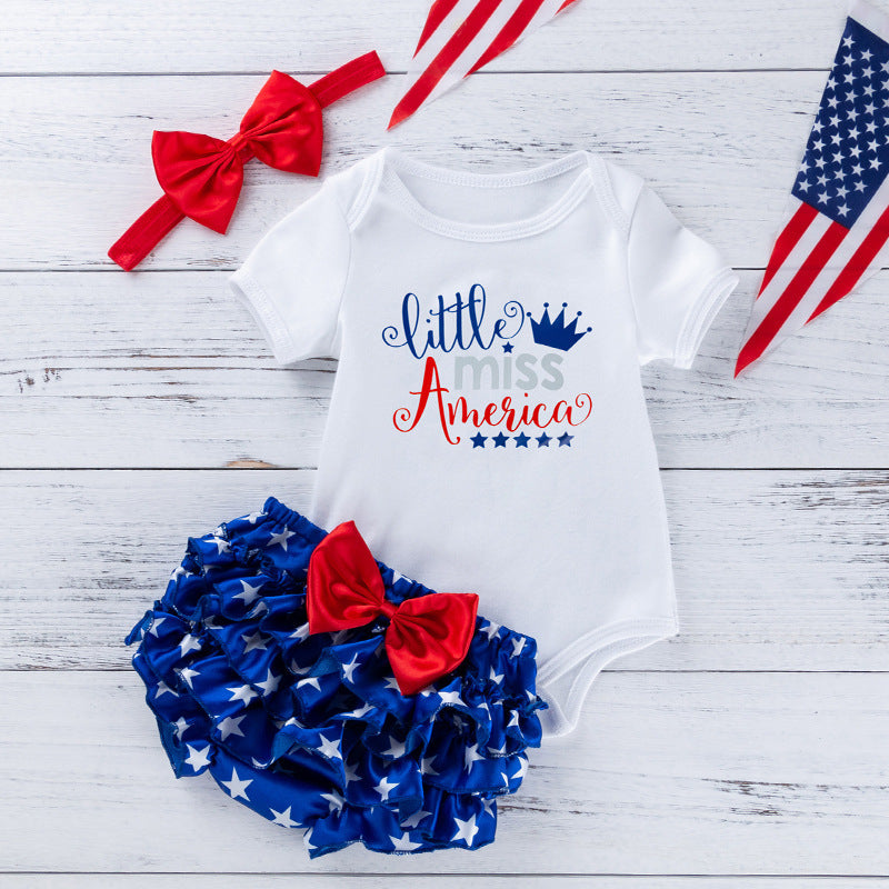 3 Pieces Set Baby Girls Bow Shorts And Headwear