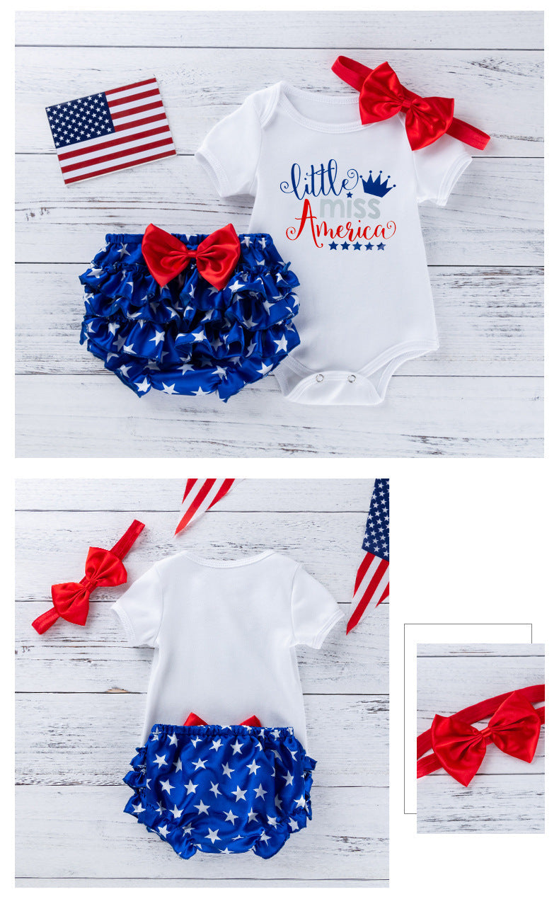 3 Pieces Set Baby Girls Bow Shorts And Headwear