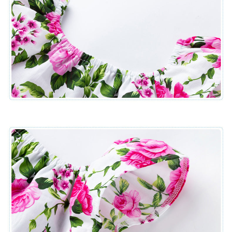 Baby Girls Flower Plant Print Rompers Accessories Headwear