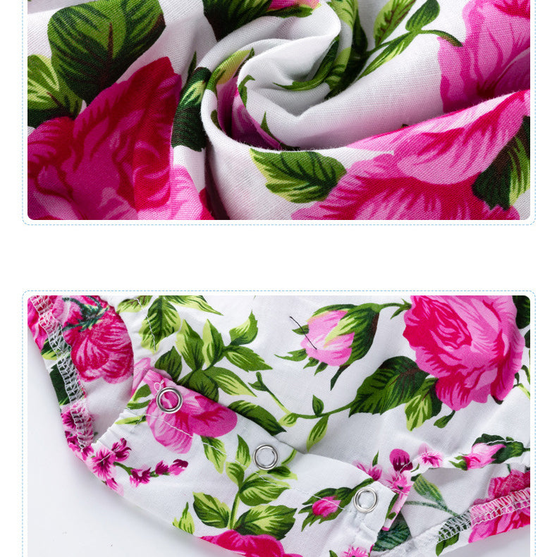 Baby Girls Flower Plant Print Rompers Accessories Headwear