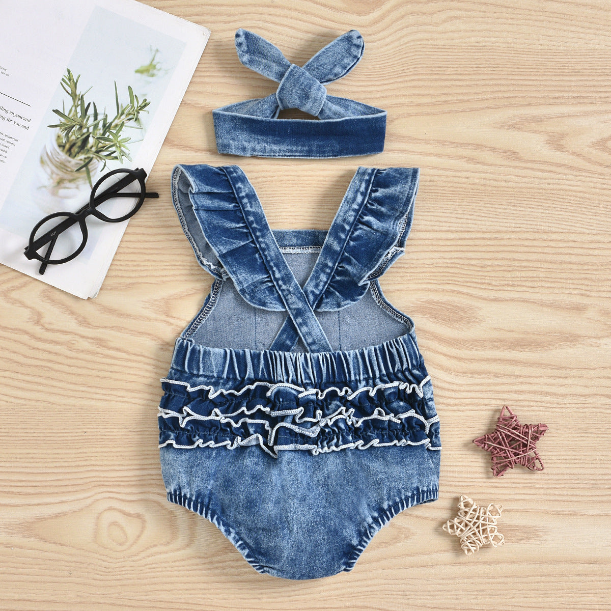Baby Girls Rainbow Embroidered Rompers And Headwear