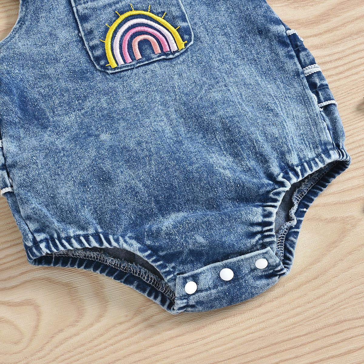 Baby Girls Rainbow Embroidered Rompers And Headwear