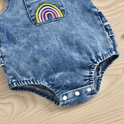 Baby Girls Rainbow Embroidered Rompers And Headwear