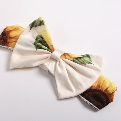 Baby Girls Flower Print Jumpsuits And Bow Headwear