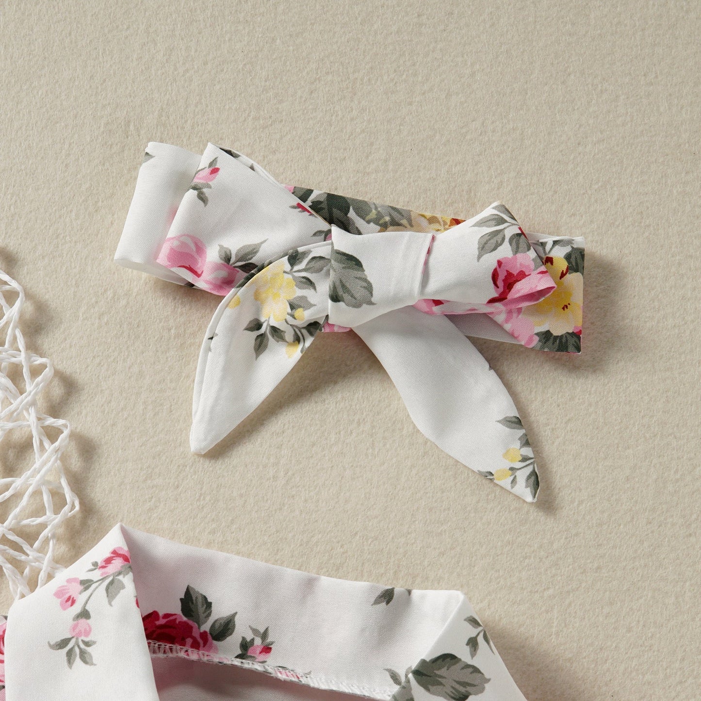 Baby Girls Flower Bow Print Rompers Accessories Headwear