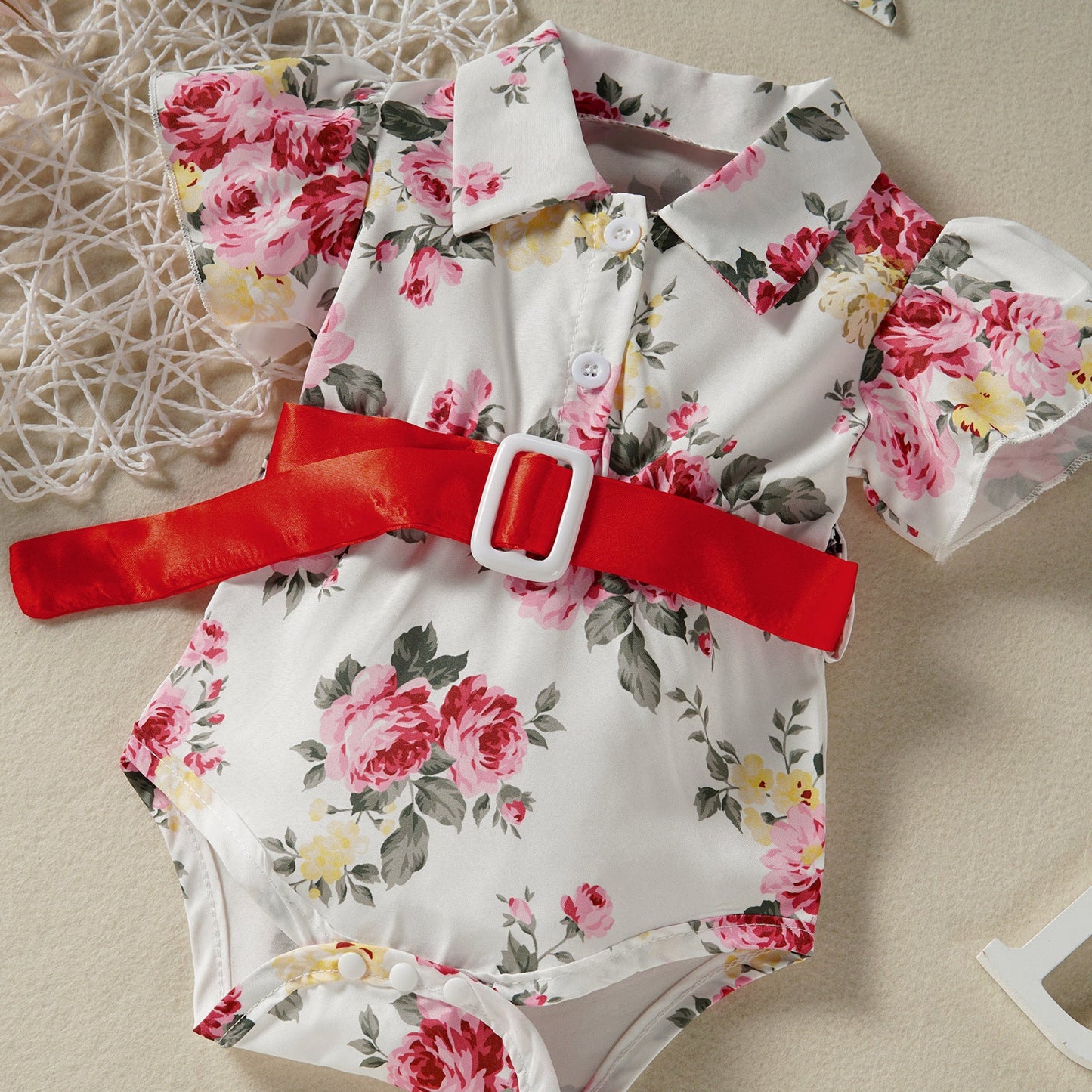 Baby Girls Flower Bow Print Rompers Accessories Headwear