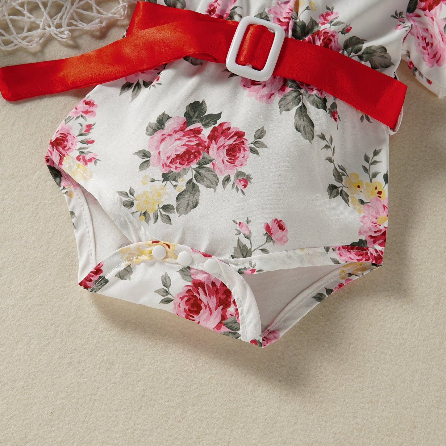 Baby Girls Flower Bow Print Rompers Accessories Headwear
