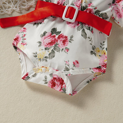 Baby Girls Flower Bow Print Rompers Accessories Headwear