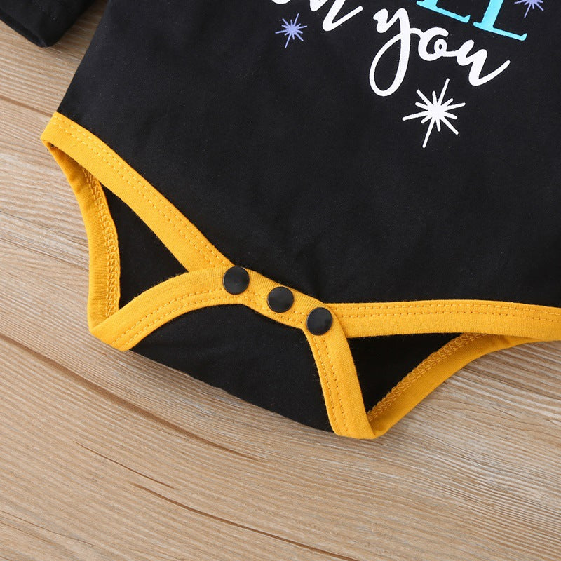 3 Pieces Set Baby Girls Halloween Letters Print Rompers