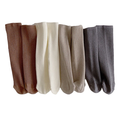 Girls Solid Color Muslin&Ribbed Accessories Socks