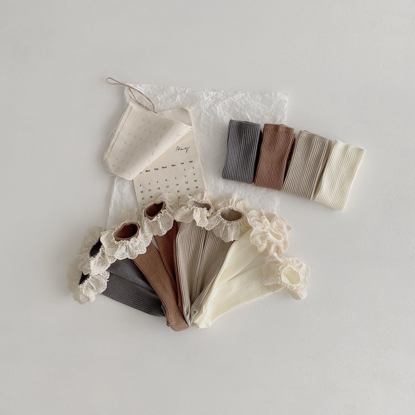 Girls Solid Color Muslin&Ribbed Accessories Socks