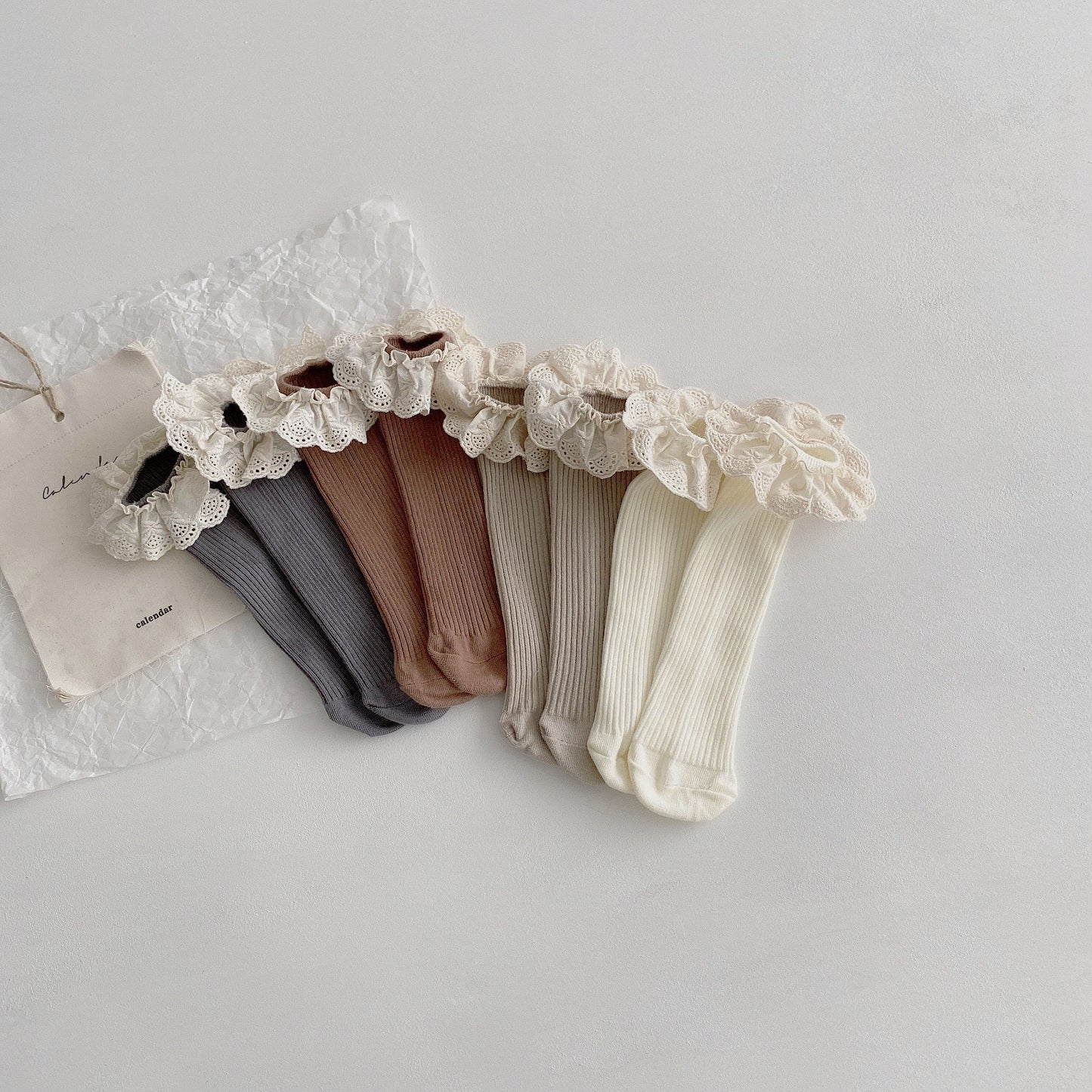Girls Solid Color Muslin&Ribbed Accessories Socks