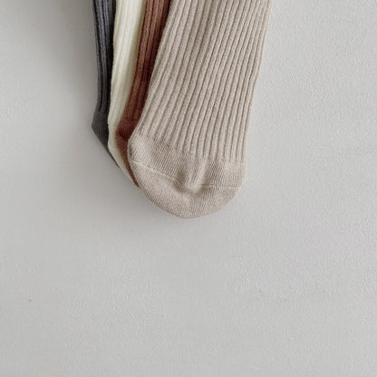 Girls Solid Color Muslin&Ribbed Accessories Socks