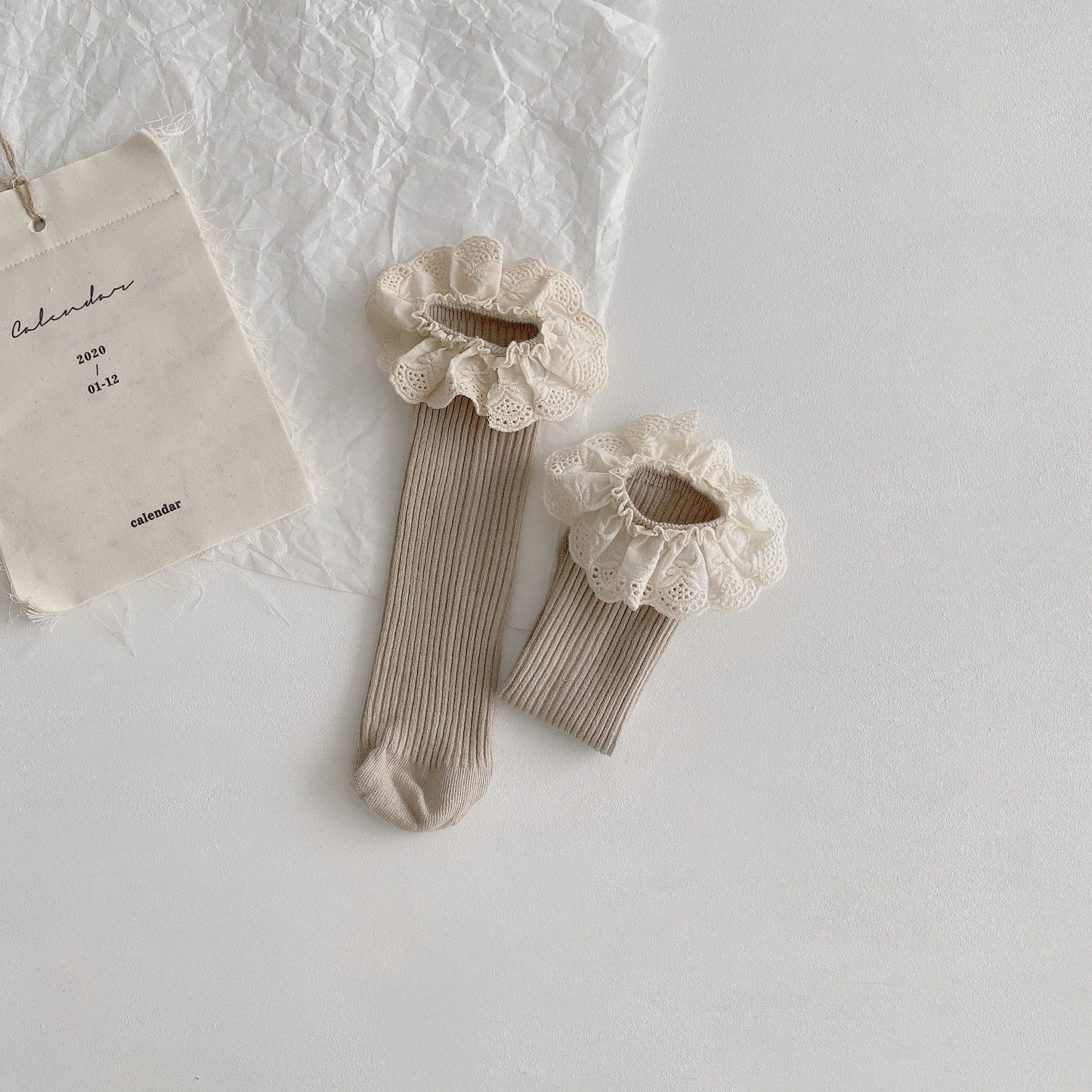 Girls Solid Color Muslin&Ribbed Accessories Socks