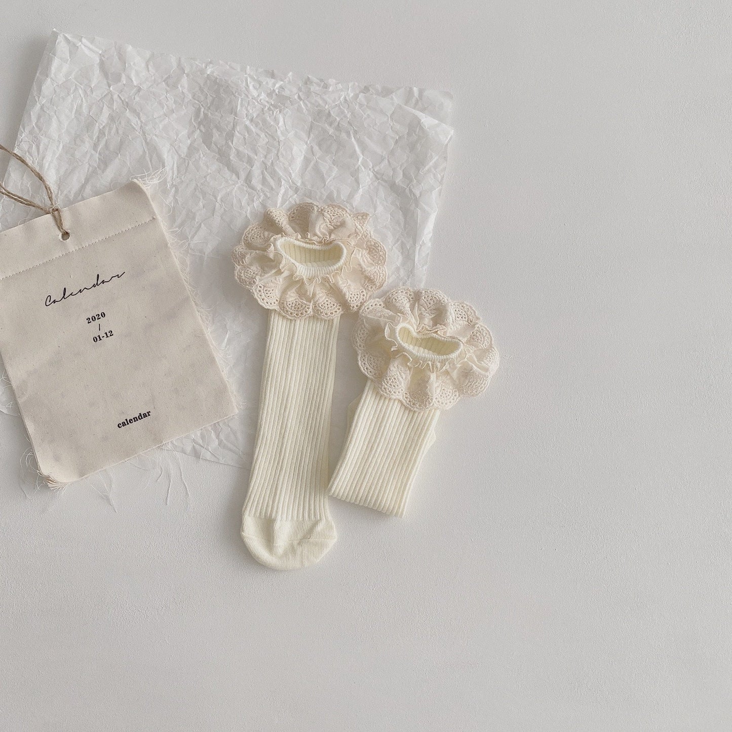 Girls Solid Color Muslin&Ribbed Accessories Socks