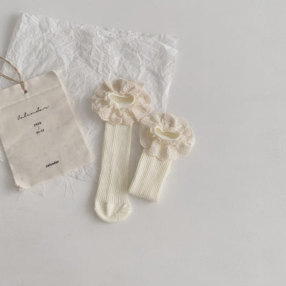 Girls Solid Color Muslin&Ribbed Accessories Socks