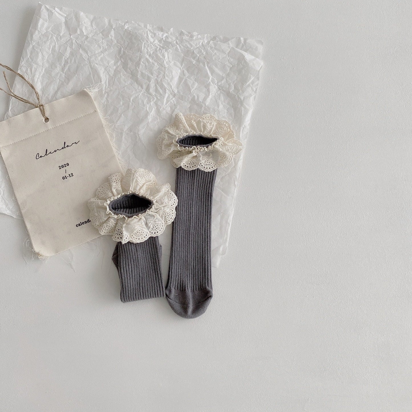 Girls Solid Color Muslin&Ribbed Accessories Socks