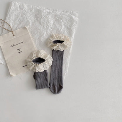 Girls Solid Color Muslin&Ribbed Accessories Socks